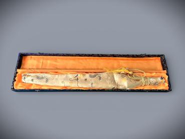 Golden Flower Wakizashi mit 12-mal gefalteter Damast-Klinge Feng Lin Handgeschmiedetes Samurai Schwert